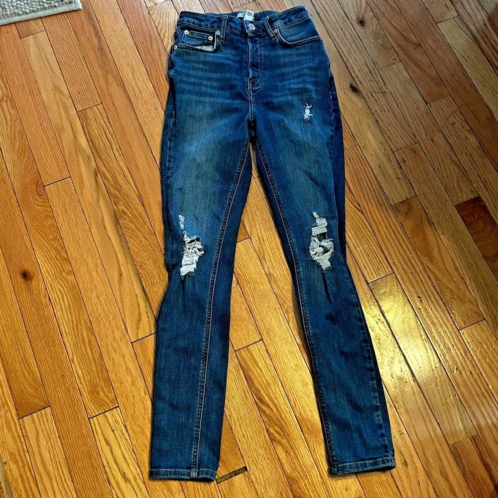 Forever 21 Denim Skinny Jeans Women's Size 25 Blue Mid Rise Distressed T41-2